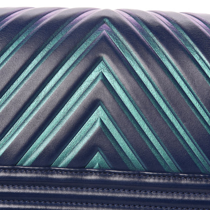 Chanel Calfskin Painted Chevron Embossed Small Boy Flap Dark Blue 11 of 18