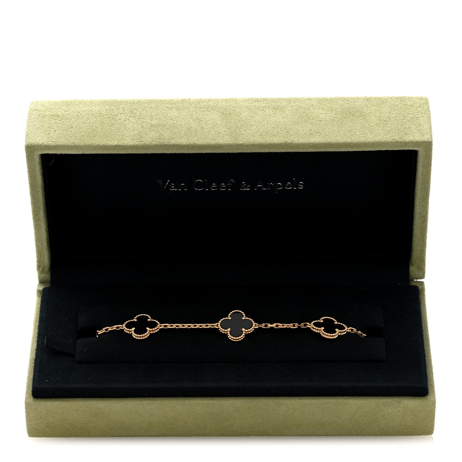 Van Cleef & Arpels 18K Yellow Gold Black Onyx 5 Motifs Vintage Alhambra Bracelet 4 of 4