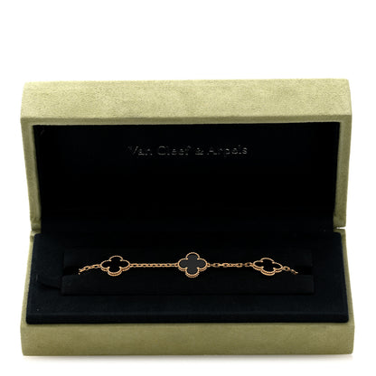 Van Cleef & Arpels 18K Yellow Gold Black Onyx 5 Motifs Vintage Alhambra Bracelet 4 of 4