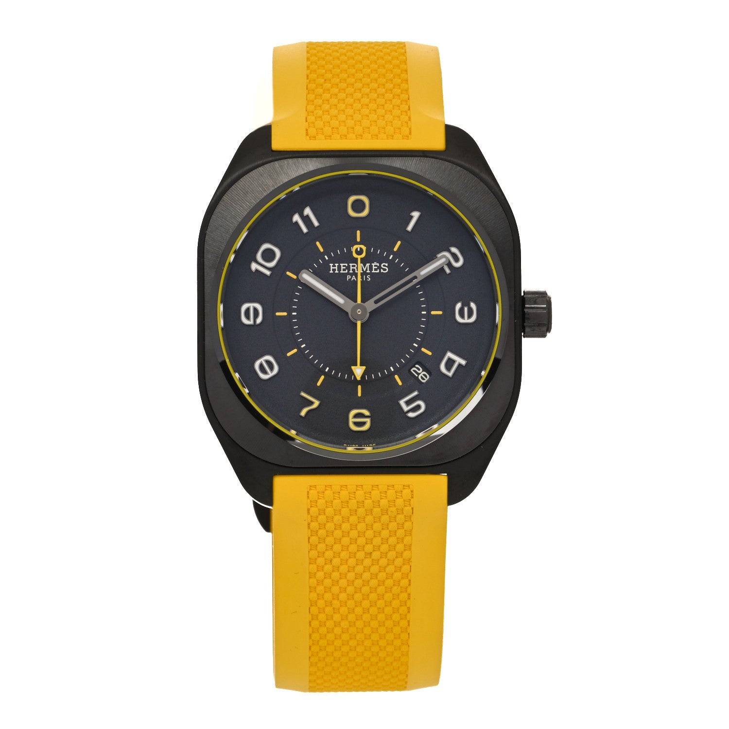 Hermes Titanium Rubber 39mm H08 Special Edition Madison Automatic Watch Yellow 1 of 5