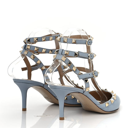Valentino Garavani Calfskin Nappa Rockstud Ankle Strap 65mm Pumps 37.5 Water Sky 4 of 8