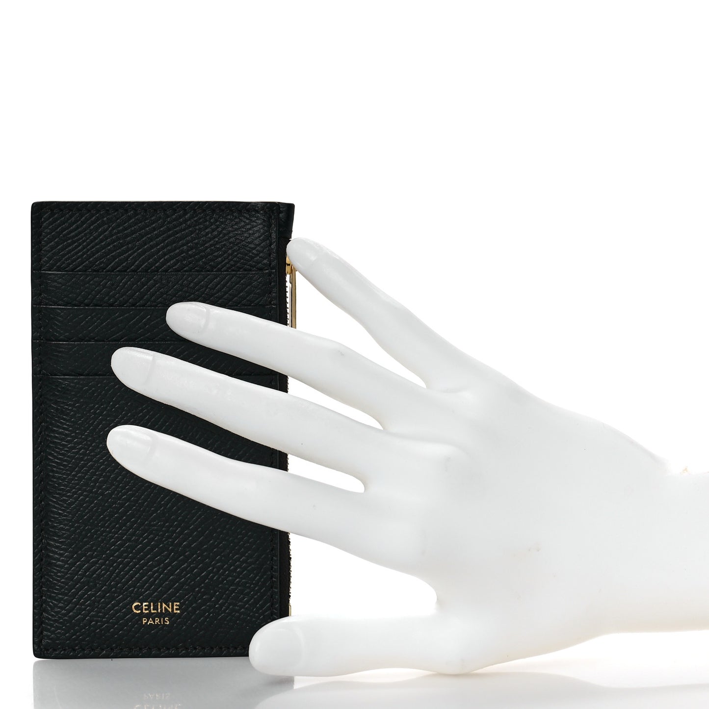 Grained Calfskin Zipped Card Holder Black