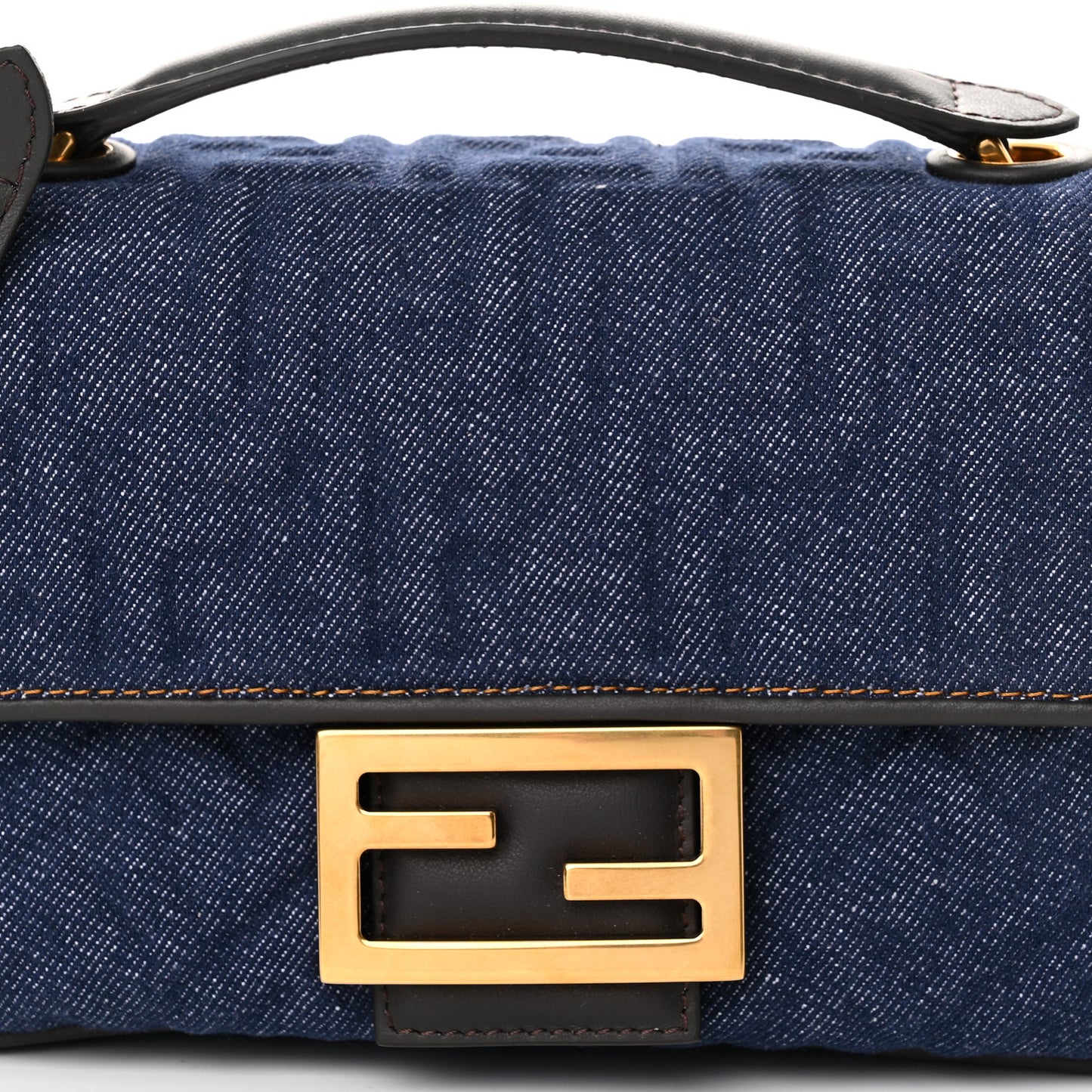 Denim Cuoio Aura FF Embossed Midi Chain Baguette Blue Ebano