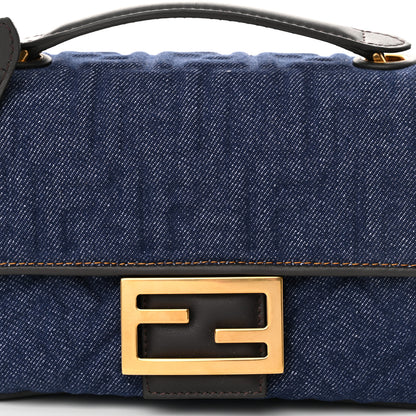 Fendi Denim Cuoio Aura FF Embossed Midi Chain Baguette Blue Ebano 8 of 10