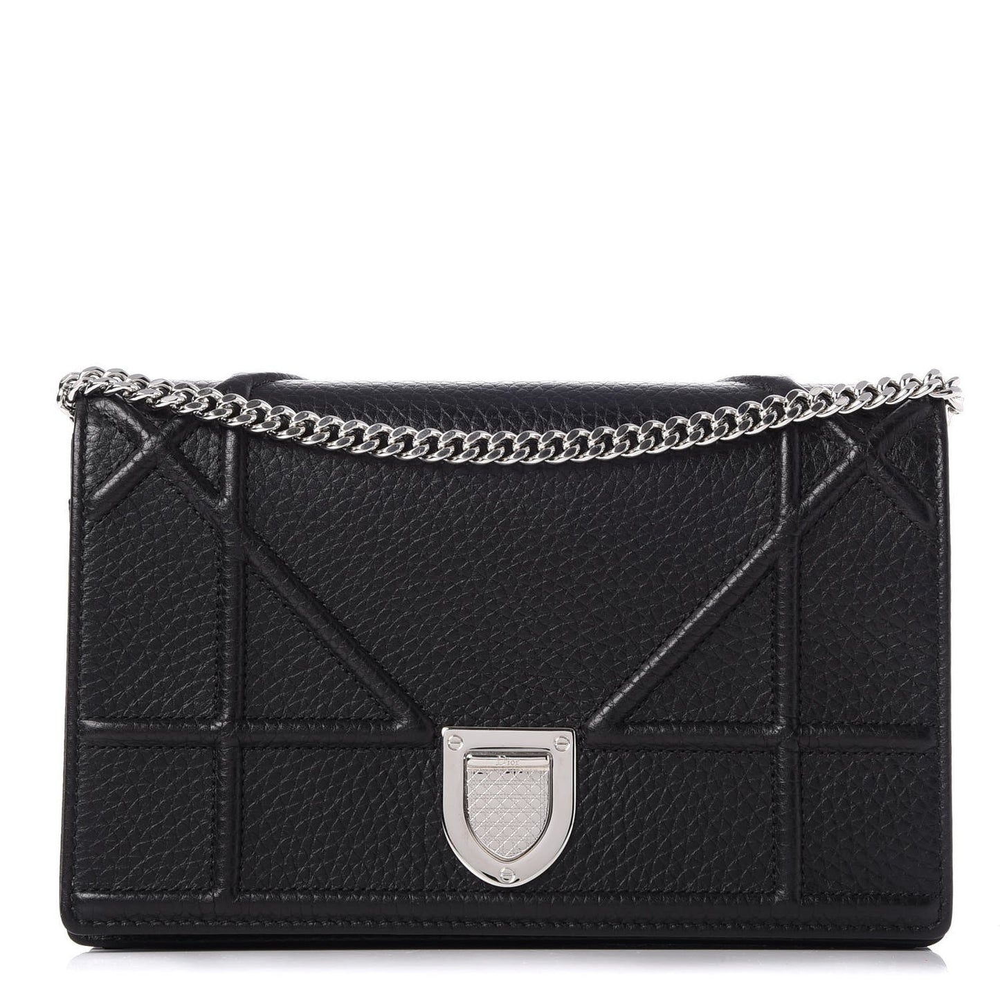 Grained Calfskin Diorama Wallet on Chain Pouch Black