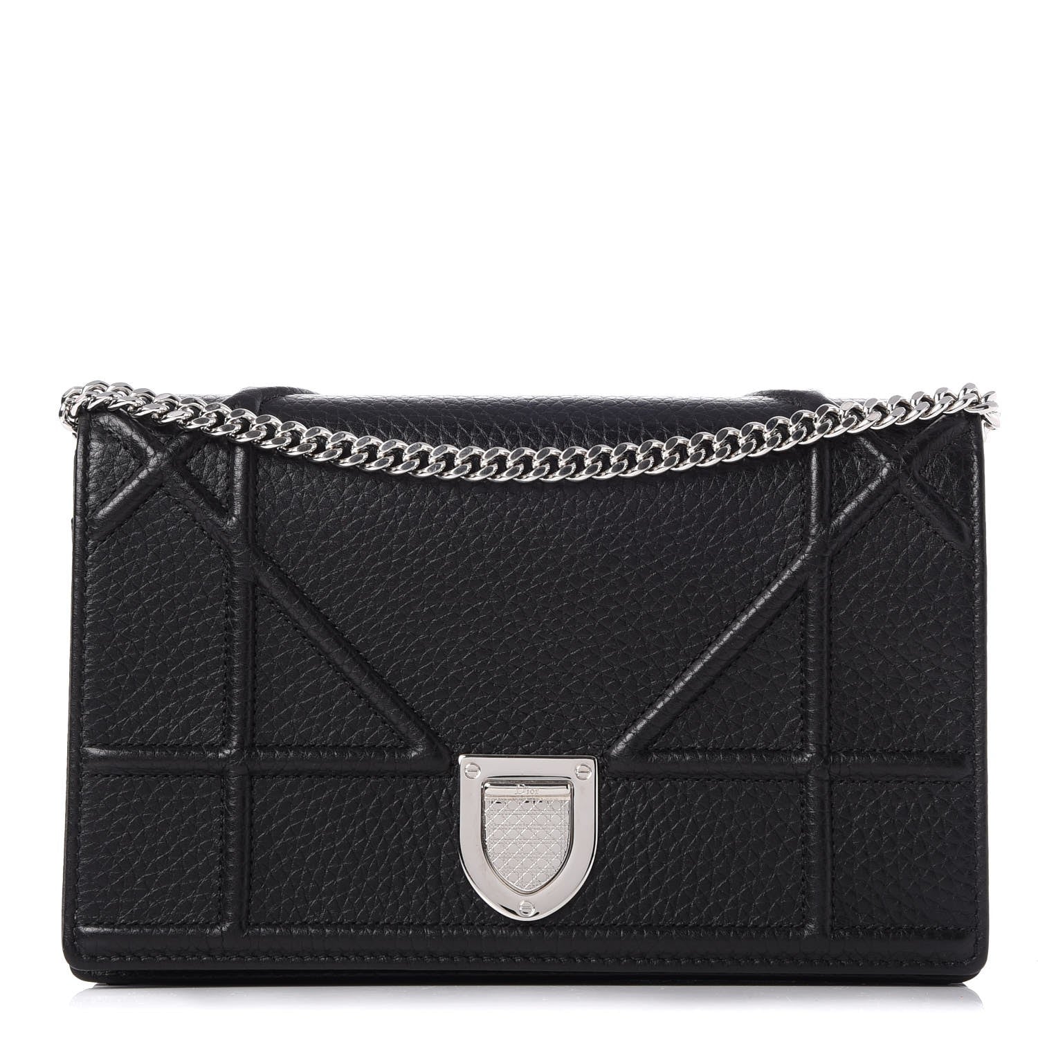 Christian Dior Grained Calfskin Diorama Wallet on Chain Pouch Black 1 of 8