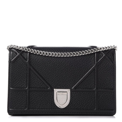 Christian Dior Grained Calfskin Diorama Wallet on Chain Pouch Black 1 of 8