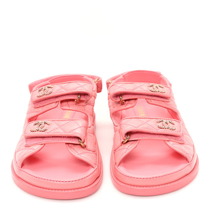 Chanel Lambskin Quilted Velcro Dad Chain CC Sandals 40 Pink 3 of 9