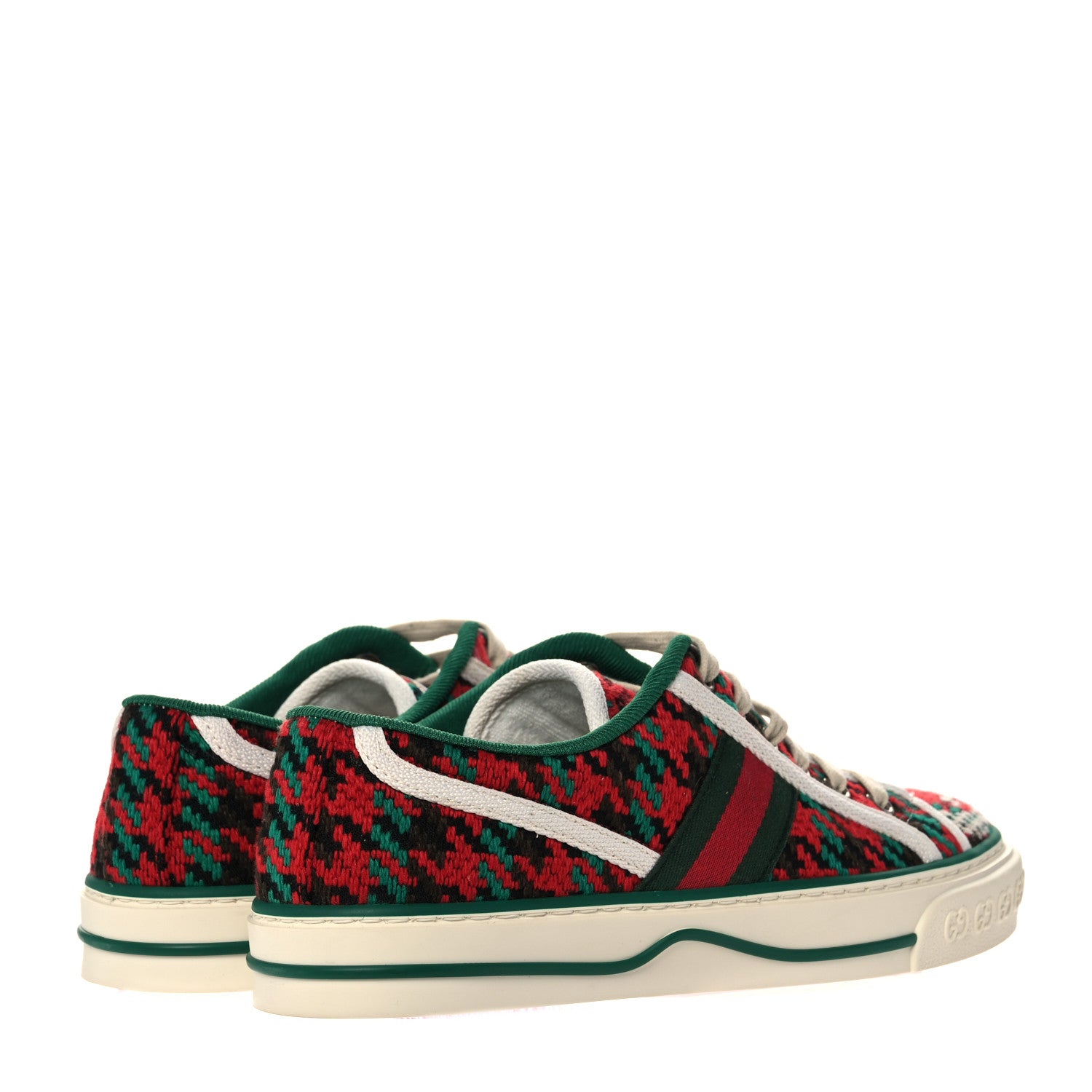 Gucci Cotton Wool Web Houndstooth Interlocking G Womens 1977 Tennis Sneakers 36 Red Green 4 of 8