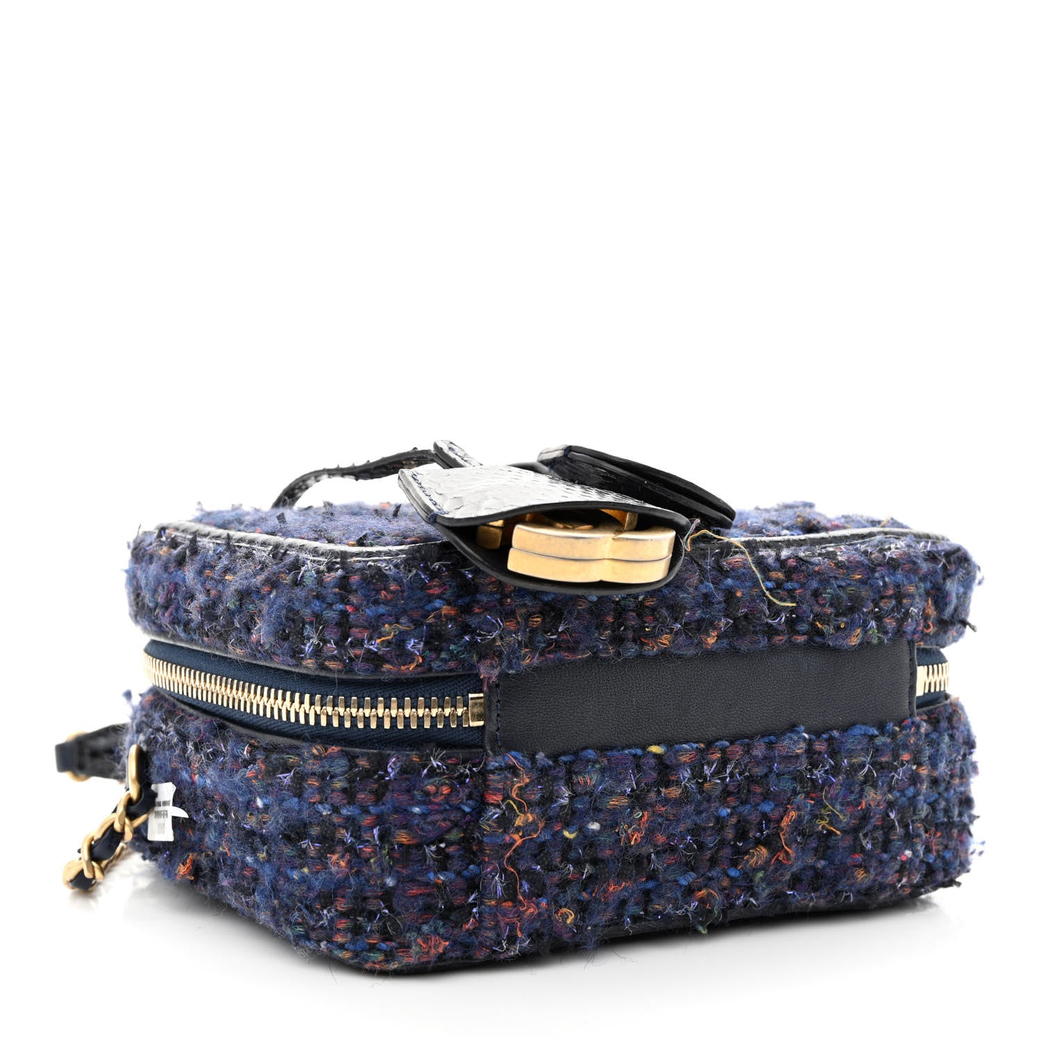 Chanel Tweed Snakeskin Quilted Small CC Filigree Vanity Case Navy Multicolor 4 of 11