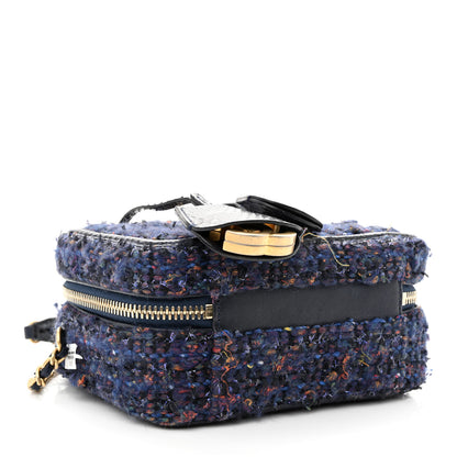Chanel Tweed Snakeskin Quilted Small CC Filigree Vanity Case Navy Multicolor 4 of 11