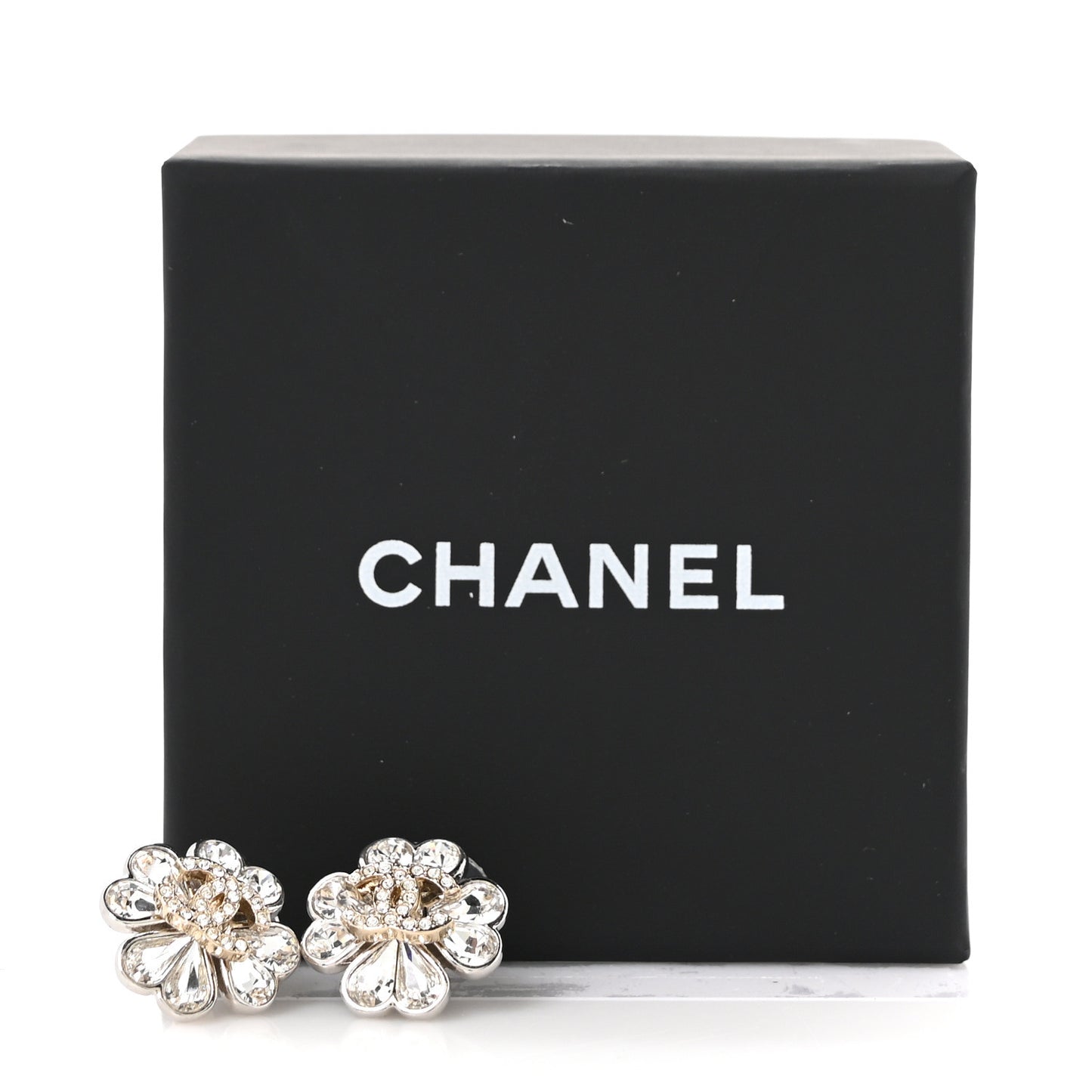 Metal Crystal CC Clover Heart Earrings Silver Gold