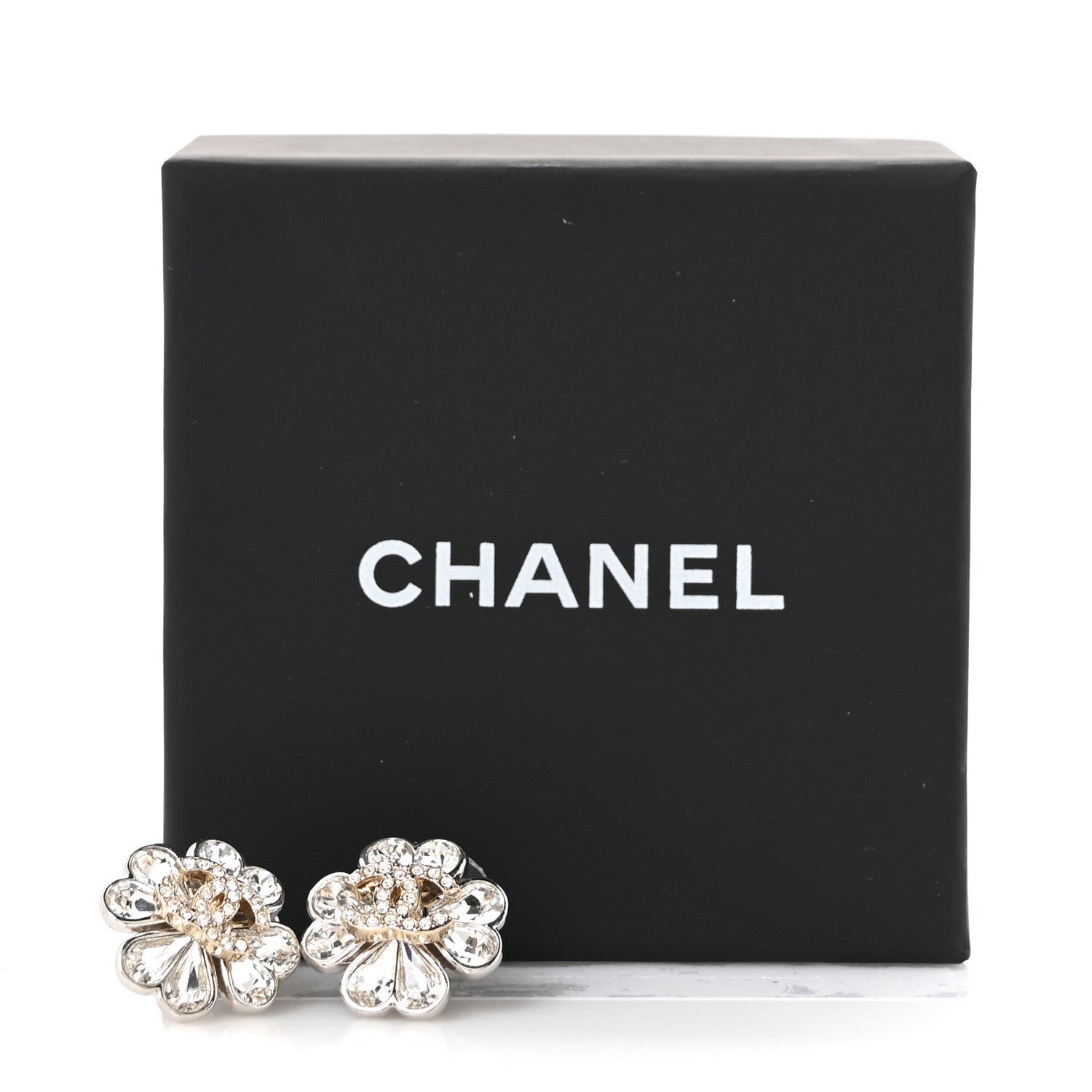 Chanel Metal Crystal CC Clover Heart Earrings Silver Gold 5 of 5