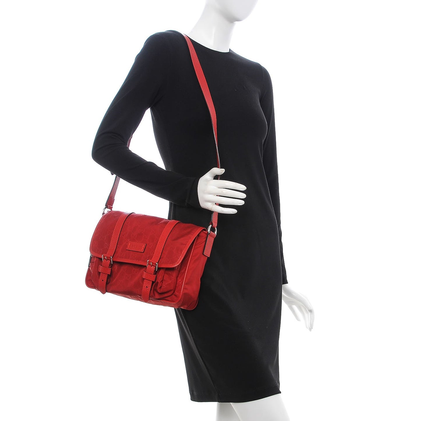 Nylon Monogram Double Buckle Flap Messenger Bag Vibrant Red