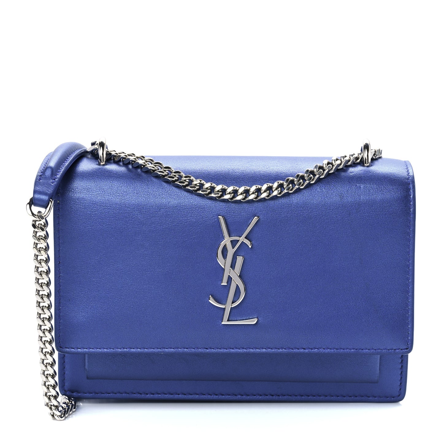 Metallic Calfskin Monogram Sunset Chain Wallet Blue Royal