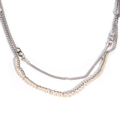 Chanel Pearl CC Long Chain Necklace Silver 1 of 6