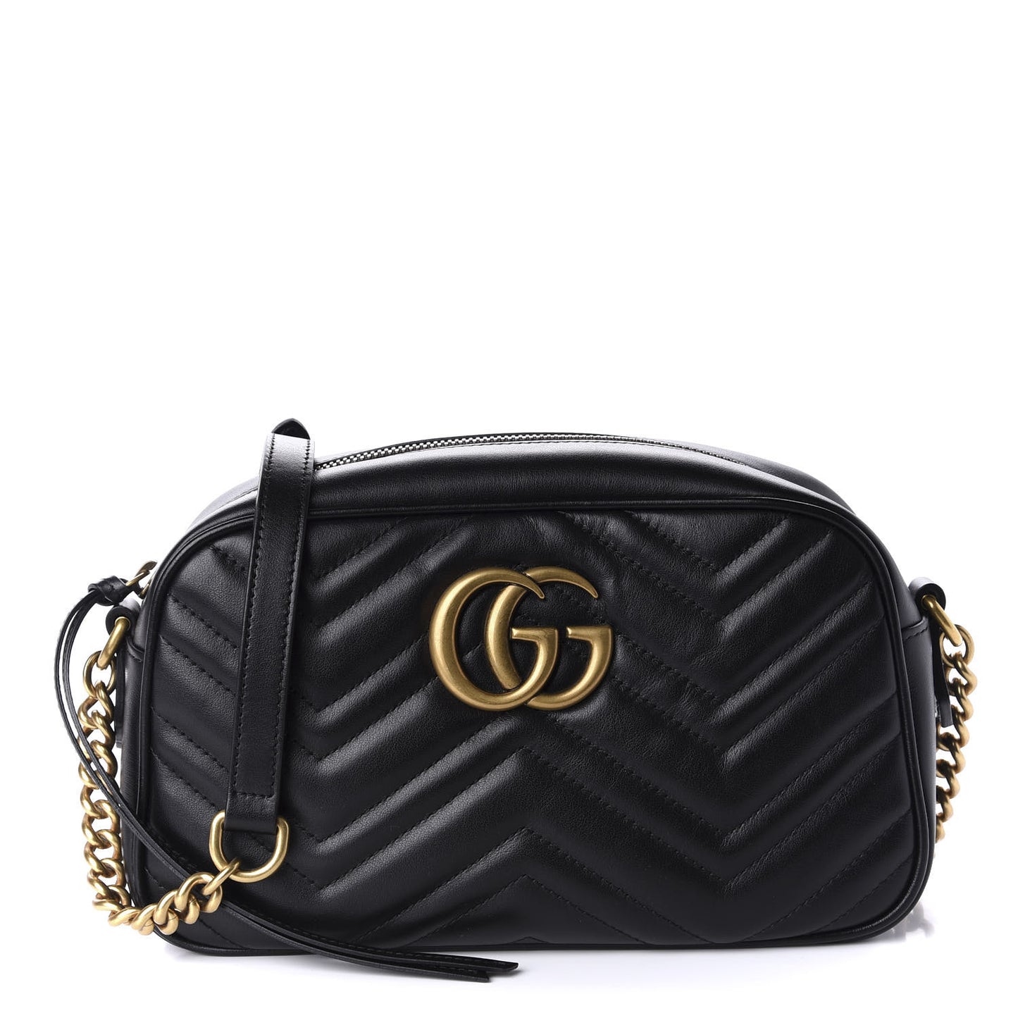Calfskin Matelasse Small GG Marmont Chain Shoulder Bag Black