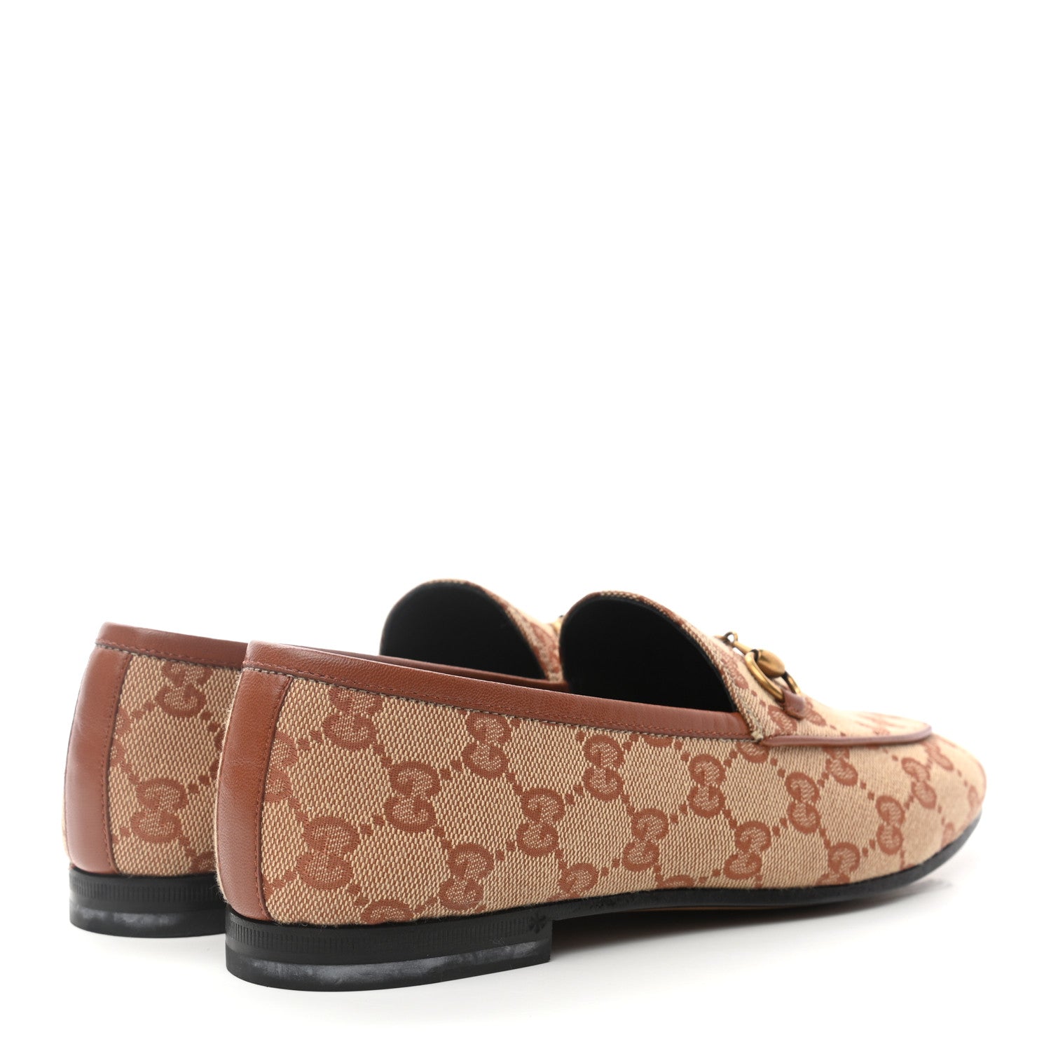 Gucci Canvas GG Monogram Horsebit Womens Jordaan Loafers 37.5 Beige Ruggine Rust 4 of 8