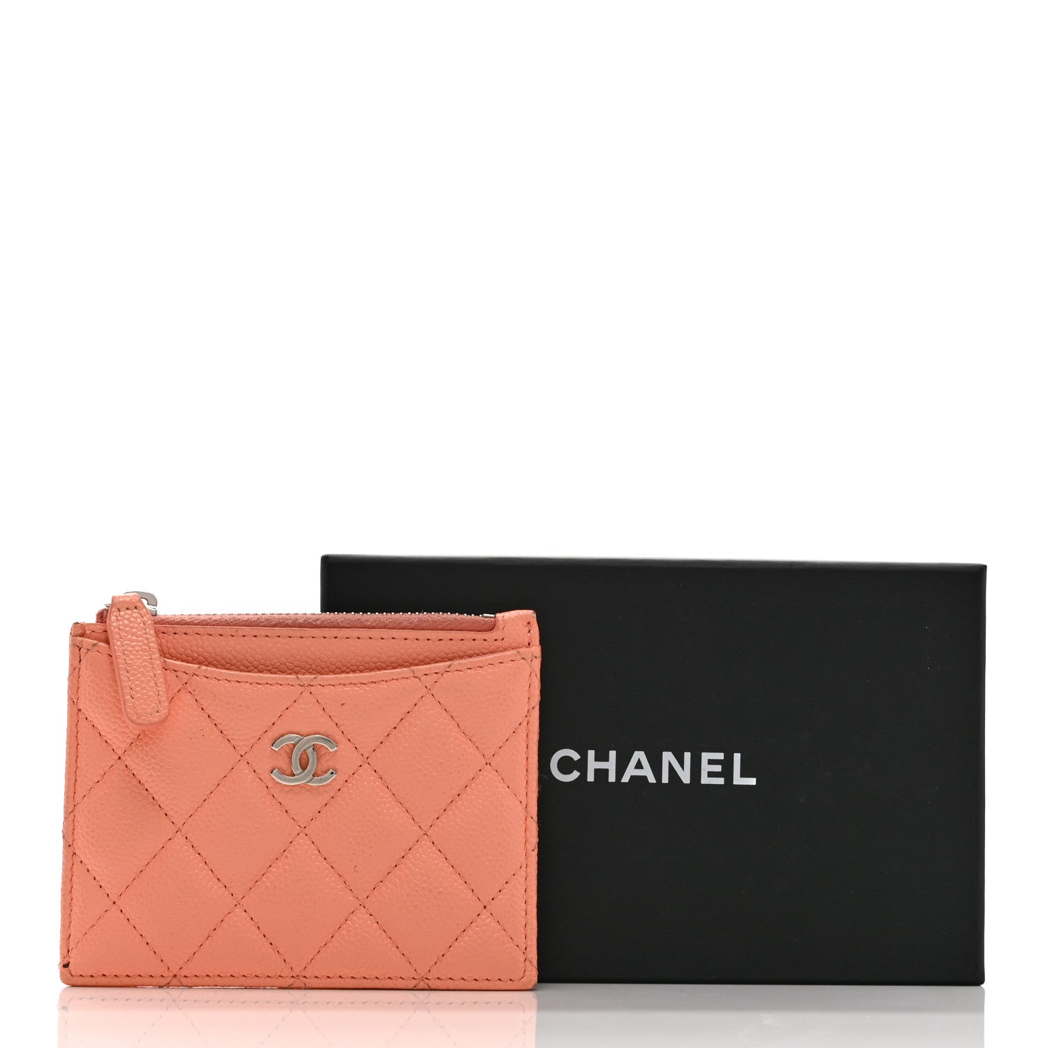 Chanel Caviar Quilted CC Zip Card Holder Pink 10 of 10