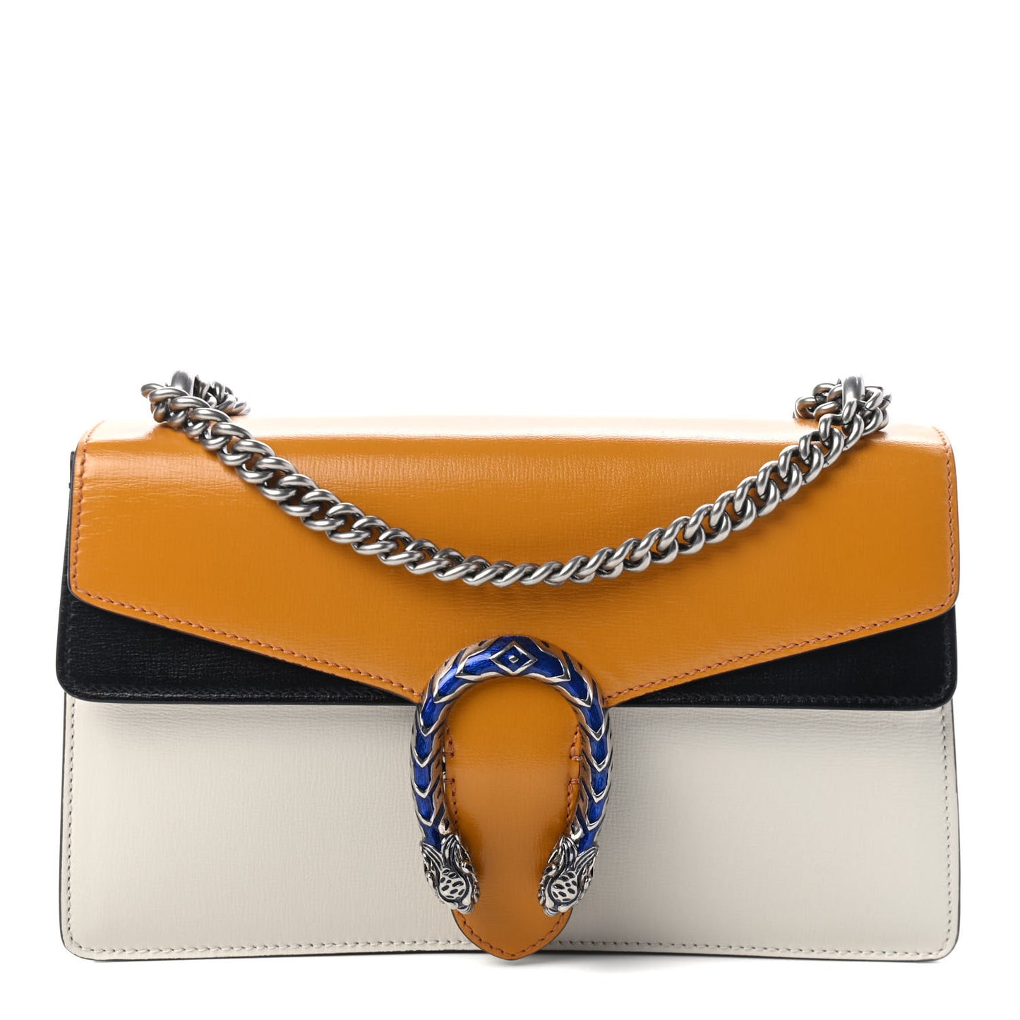 Azalea Calfskin Enamel Tri-Color Small Dionysus Shoulder Bag Mystic White Sun Oil Black Electric Blue