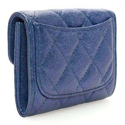 Chanel Iridescent Caviar Flap Quilted Card Holder Wallet Dark Blue 3 of 8