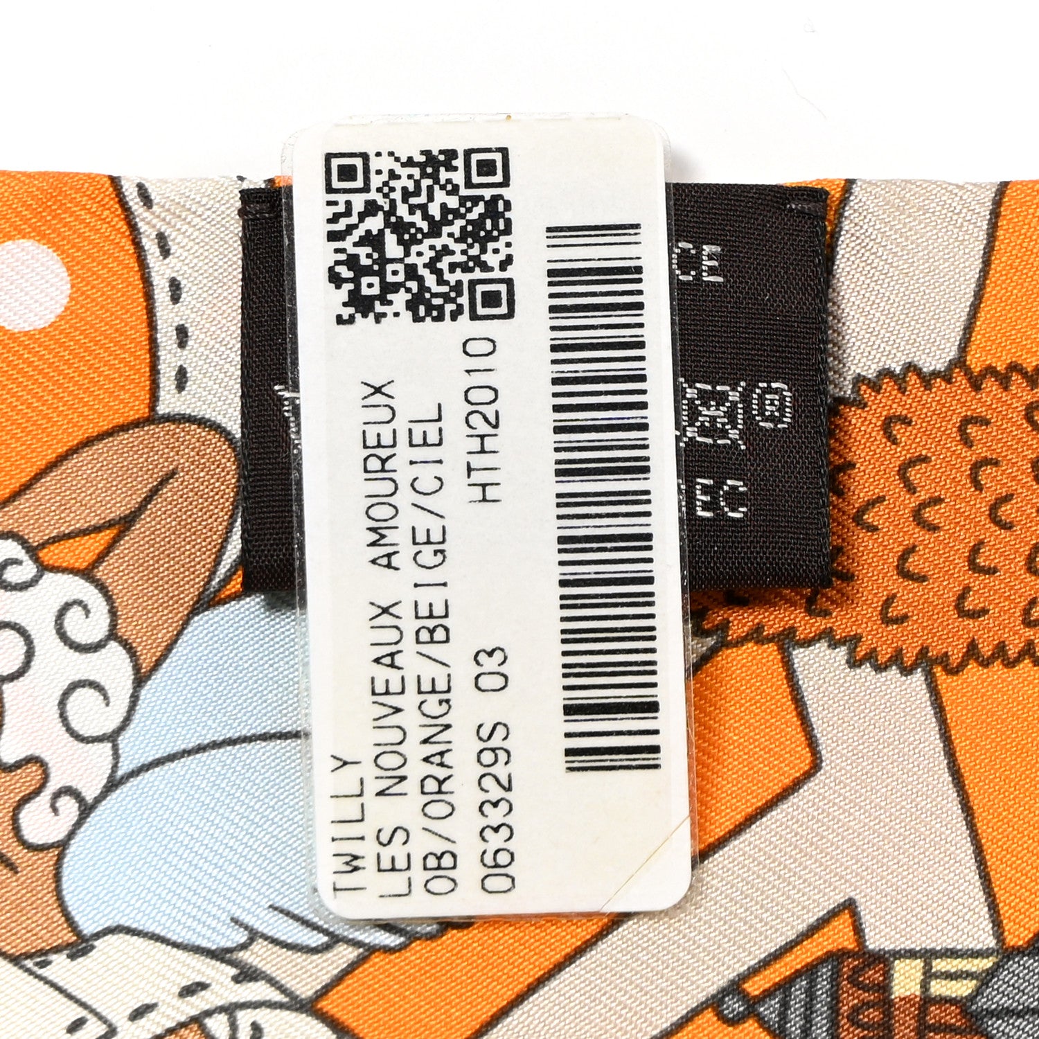 Hermes Silk Les Nouveaux Amoureux de Paris Twilly Orange Ciel Beige 4 of 8