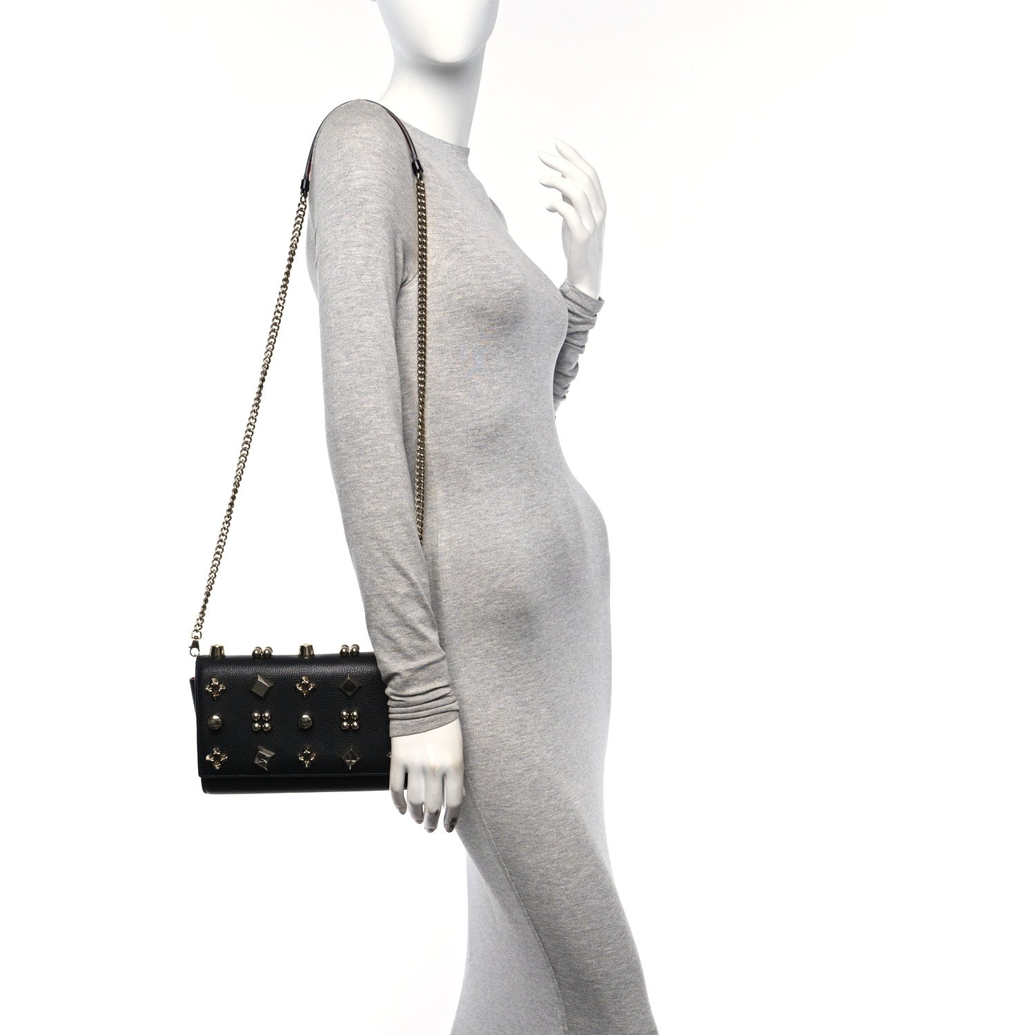 Christian Louboutin Calfskin Spikes Empire Paloma Clutch Black 2 of 11