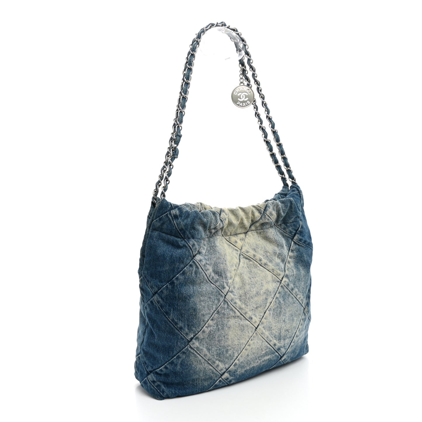 Denim Quilted Small Chanel 22 Blue
