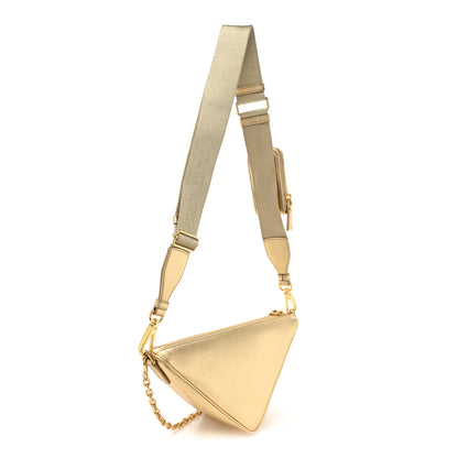 Prada Saffiano Lux Triangle Shoulder Bag Platino 2 of 12