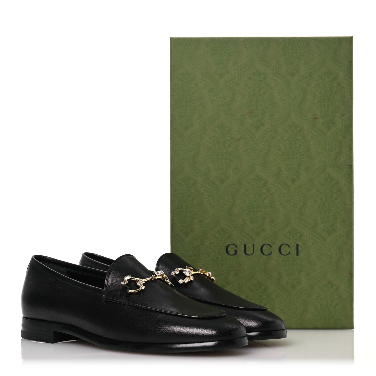 Gucci Malaga Kid Crystal Horsebit Womens Jordaan Loafers 38 Black 10 of 10