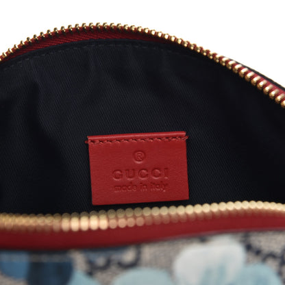 Gucci GG Supreme Monogram Blooms Large Pouch Cosmetic Case Beige Blue Navy Hibiscus Red 6 of 7