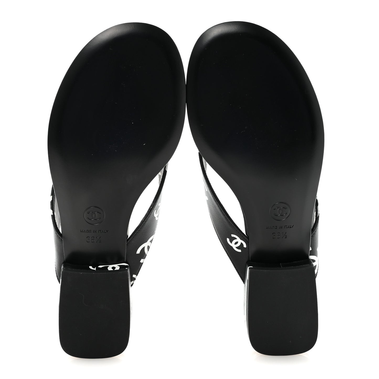 Lambskin Printed CC Thong Sandals 38.5 Black White