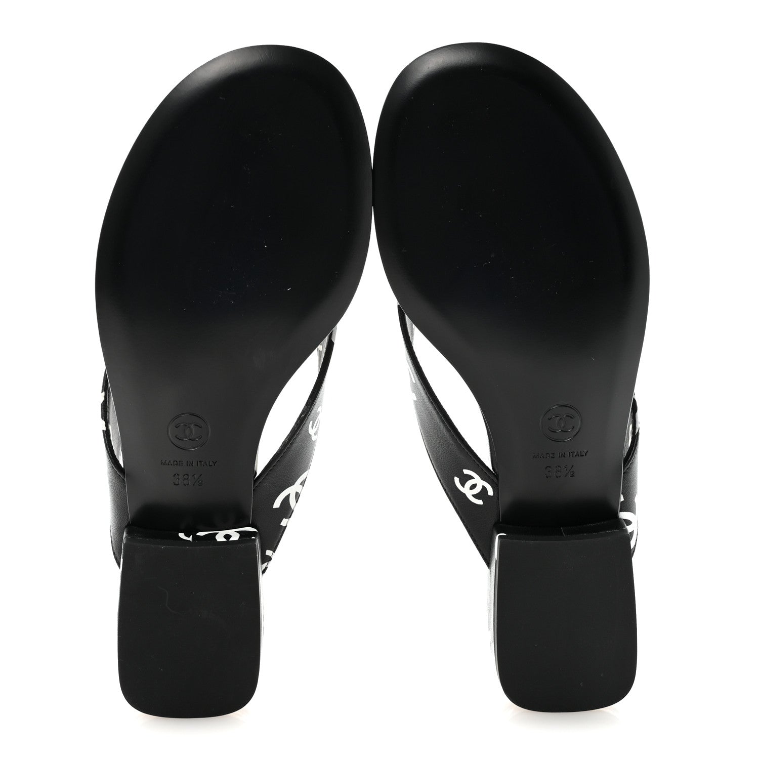 Chanel Lambskin Printed CC Thong Sandals 38.5 Black White 6 of 10