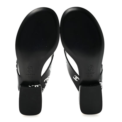 Chanel Lambskin Printed CC Thong Sandals 38.5 Black White 6 of 10