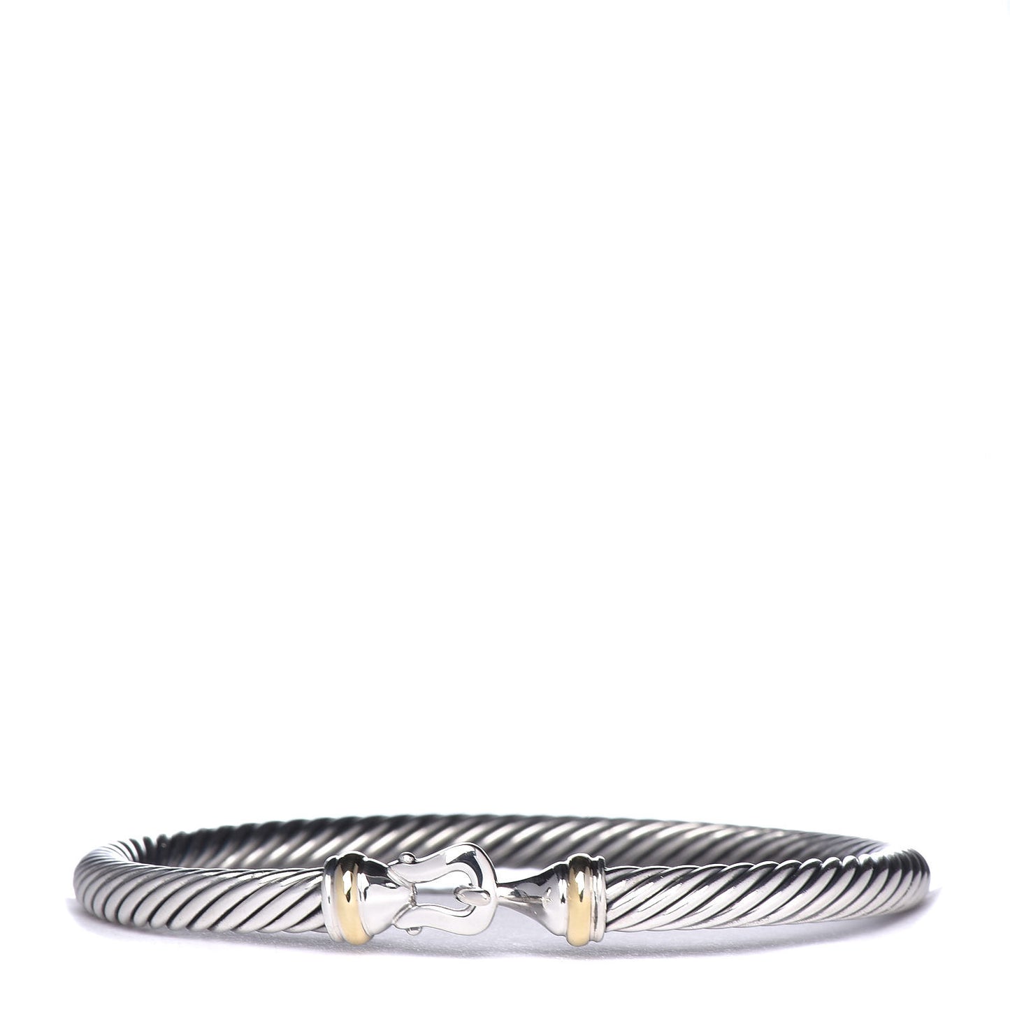 Sterling Silver 18K Yellow Gold 5mm Cable Classic Buckle Bracelet