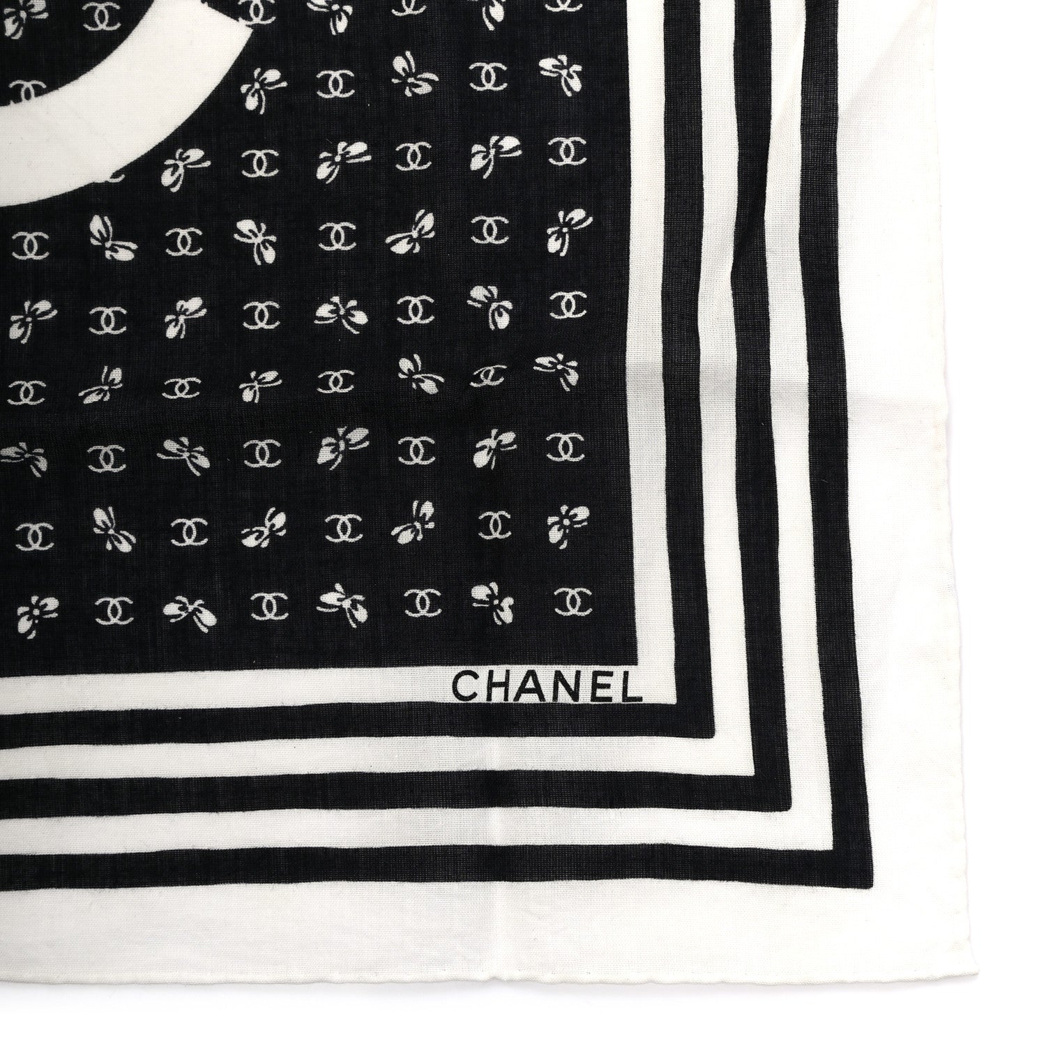 Chanel Cotton CC Logo Scarf White Black 3 of 3