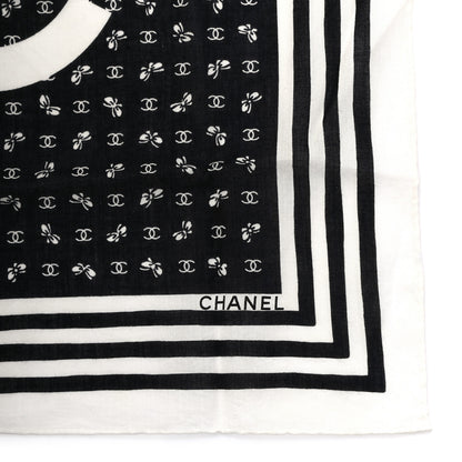 Chanel Cotton CC Logo Scarf White Black 3 of 3