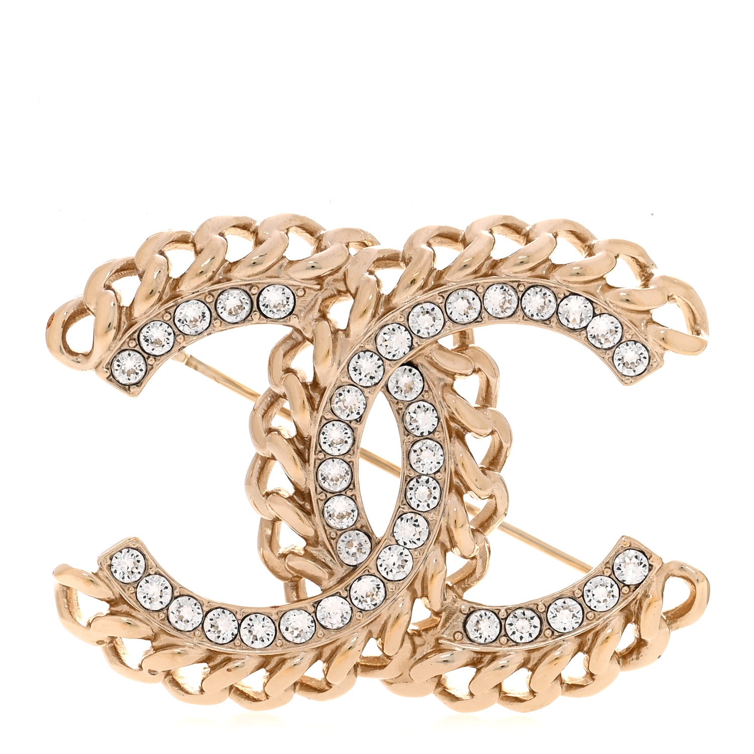 Chanel Crystal Chain CC Brooch Gold 1 of 4