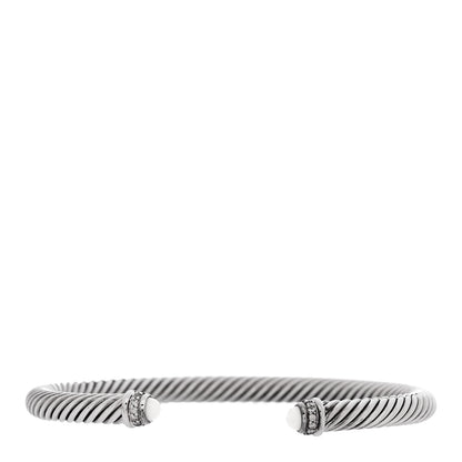 David Yurman Sterling Silver Diamond White Agate 5mm Cable Classics Bracelet 1 of 3