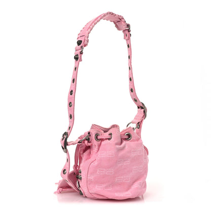 Balenciaga Washed Denim BB Monogram Le Cagole Bucket Bag XS Sweet Pink 4 of 11
