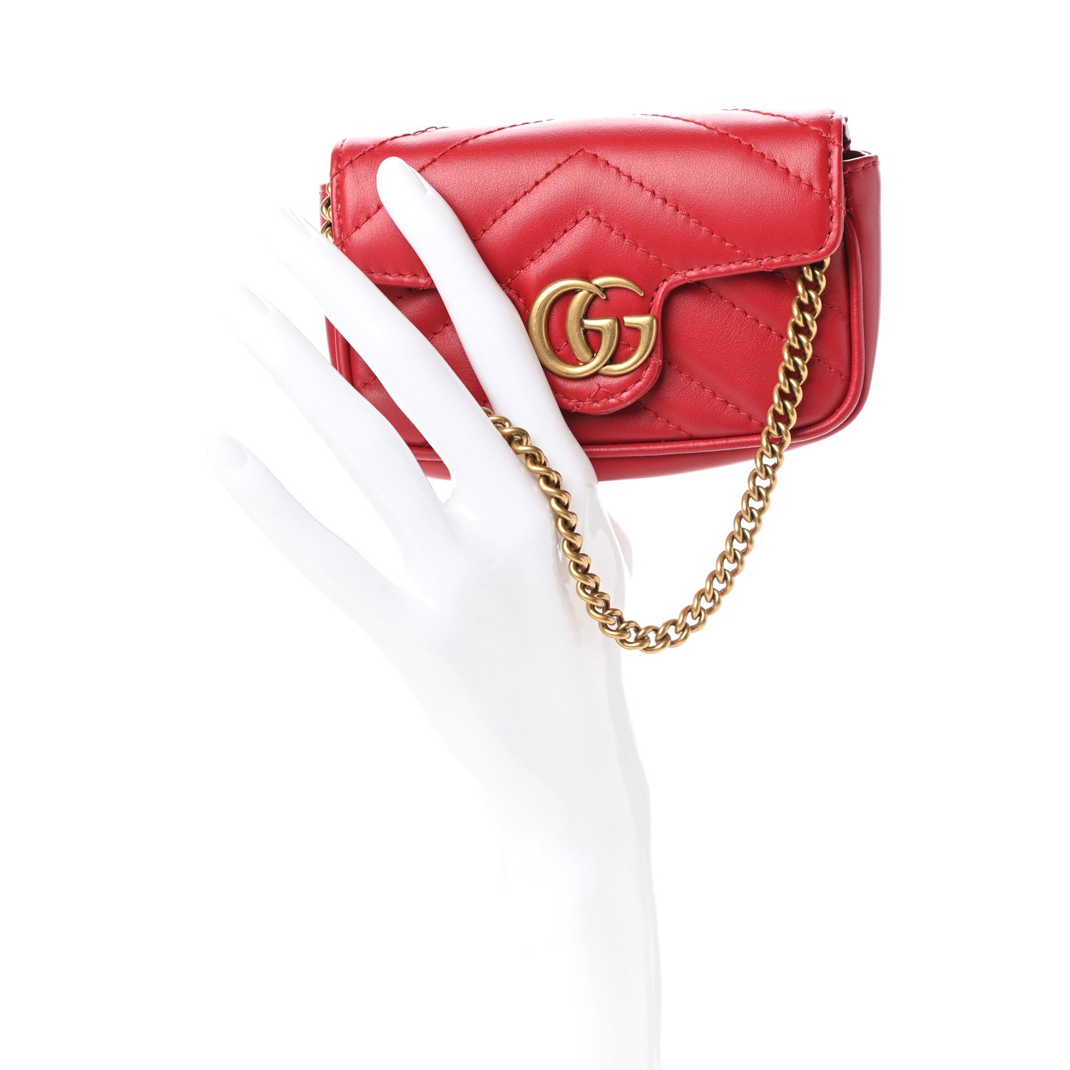Gucci Calfskin Matelasse GG Marmont 2.0 Coin Purse On A Chain Hibiscus Red 2 of 6