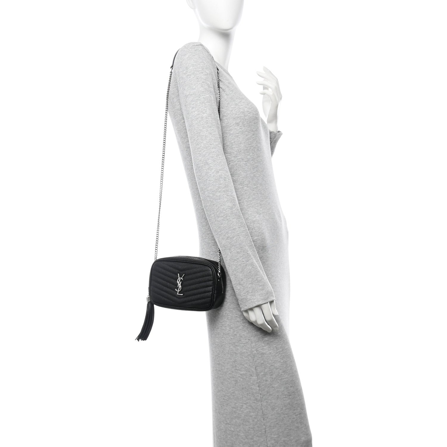 Saint Laurent Grain De Poudre Matelasse Monogram Mini Lou Camera Bag Black 2 of 10