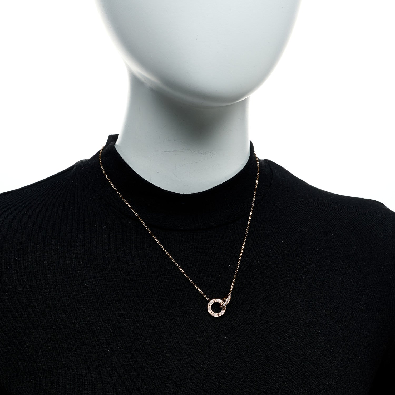 Cartier 18K Pink Gold Diamond Interlocking LOVE Paved Necklace 2 of 6