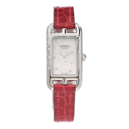 Hermes Stainless Steel Alligator Diamond 17mm Nantucket Jete De Diamants Quartz Watch Braise 1 of 5