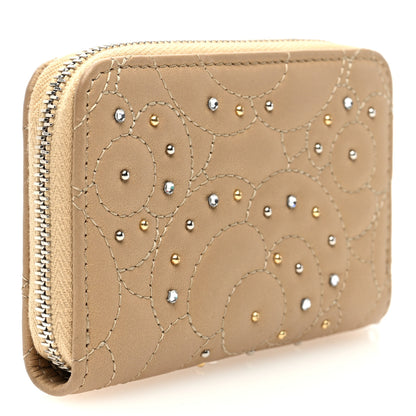 Chanel Metallic Lambskin Crystal Camellia Embossed Zip Coin Purse  Gold 3 of 8