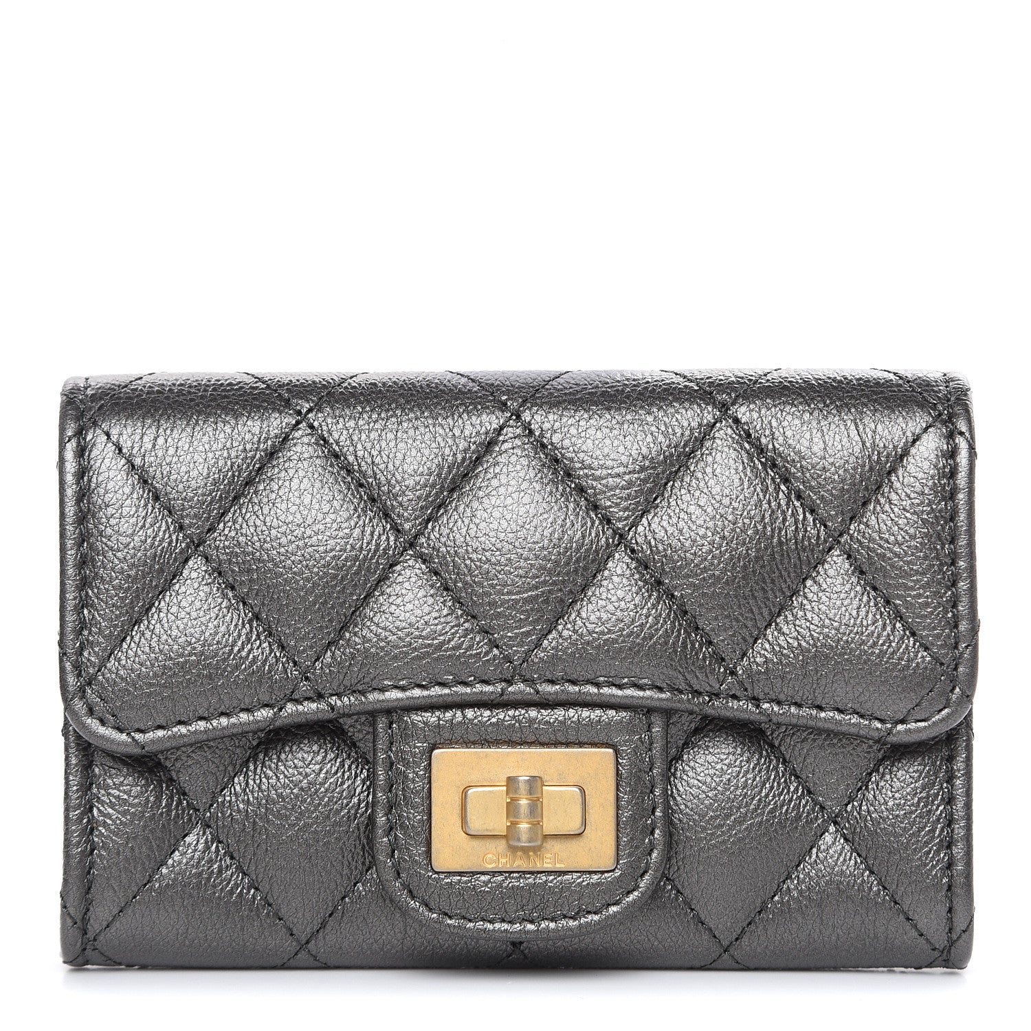 Chanel Metallic Calfskin Quilted Reissue Flap Card Holder Grey 1 of 9