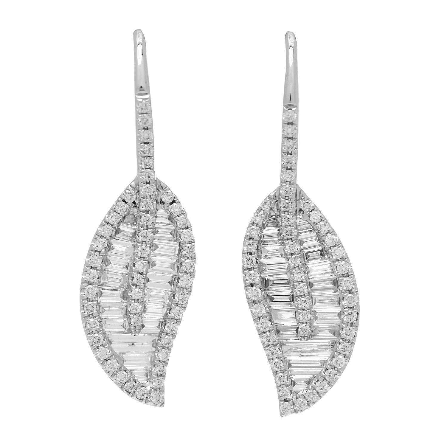 Anita Ko 18K White Gold Diamond Palm Leaf Stem Drop Earrings 1 of 5