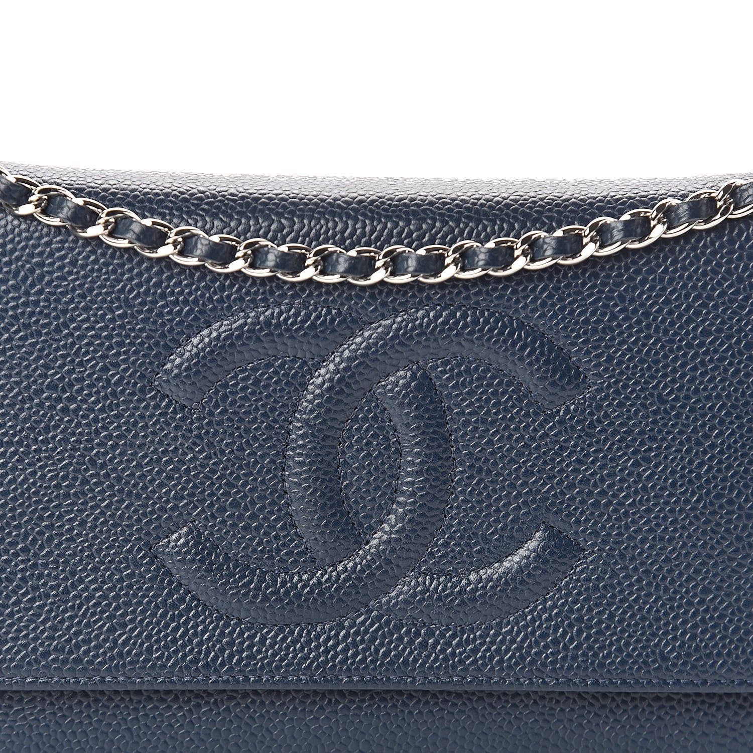Chanel Caviar Timeless CC Wallet On Chain WOC Navy Blue 9 of 11
