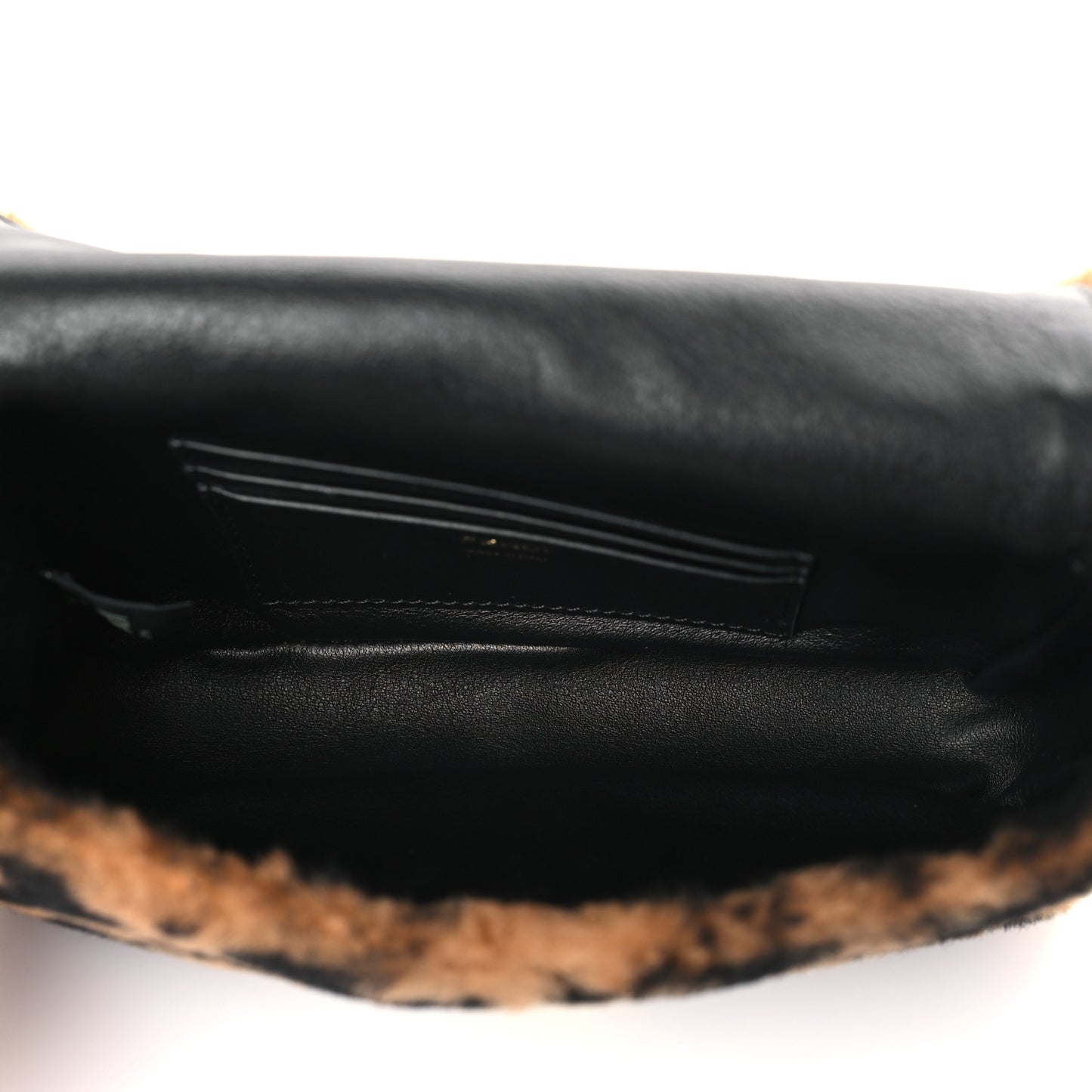 Shearling Vitello Dolce Macro FF 1974 Mini Baguette Tobacco Black