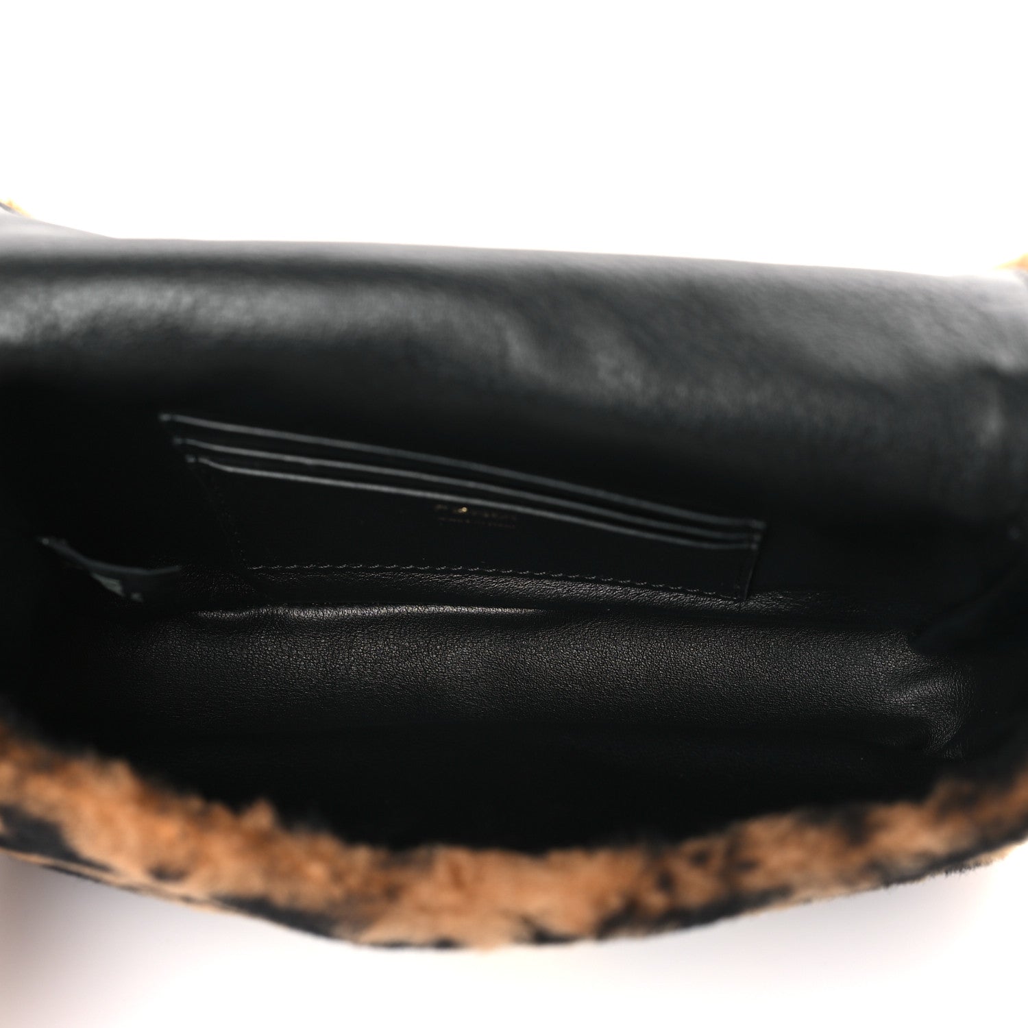 Fendi Shearling Vitello Dolce Macro FF 1974 Mini Baguette Tobacco Black 5 of 9